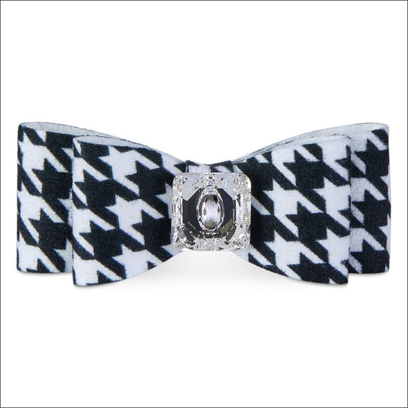 Black & White Houndstooth Single Big Bow Hair Bow - Pet hair