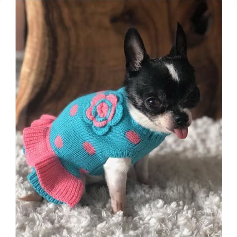 Blue sweater with pink clearance polka dots